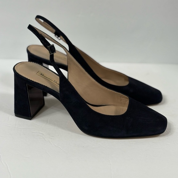 Massimo Dutti Black Suede Heeled Slingback - Picture 1 of 9